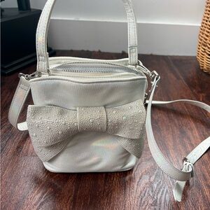 Betsey Johnson Iridescent Silver Mini Bow Crossbody Bag